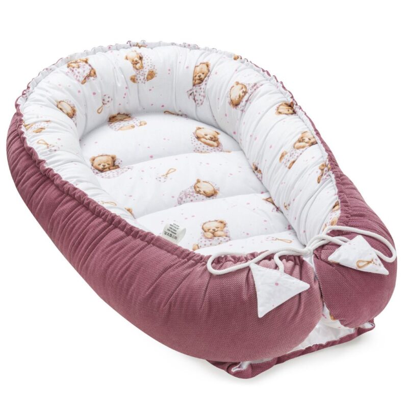 Baba szett 5 az 1-ben - White Sleeping Teddy Bear old rosa - pamut/velvet - Image 2
