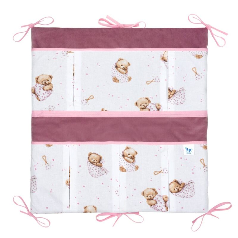 Kiságyra szerelhető tároló 52x52 - White Sleeping Teddy Bear old rosa - pamut/velvet