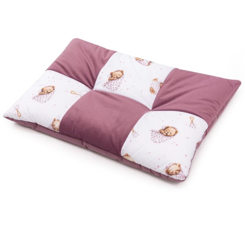 Patchwork paplan 100x140 lapos párnával 40x60 - White Sleeping Teddy Bear - pamut/velvet - Image 4