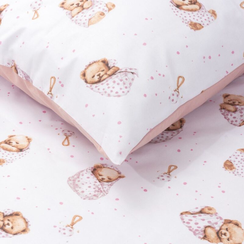 Gyermek ágyneműgarnitúra - 100×135 paplanhuzat és 40×60 párnahuzat pamut - White Sleeping Teddy Bear - Image 3