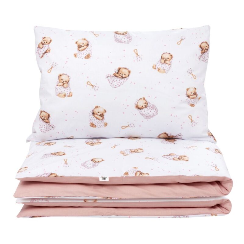 Gyermek ágyneműgarnitúra - 100×135 paplanhuzat és 40×60 párnahuzat pamut - White Sleeping Teddy Bear