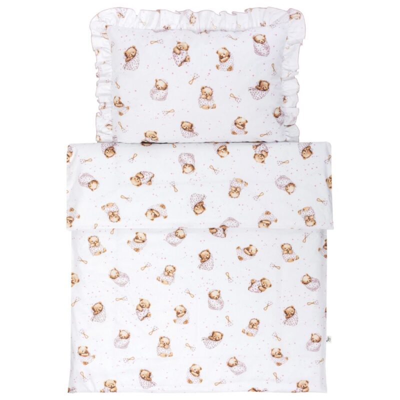 Fodros gyermek ágyneműgarnitúra 120x90 paplanhuzat és 40×60 párnahuzat - White Sleeping Teddy Bear - pamut - Image 2