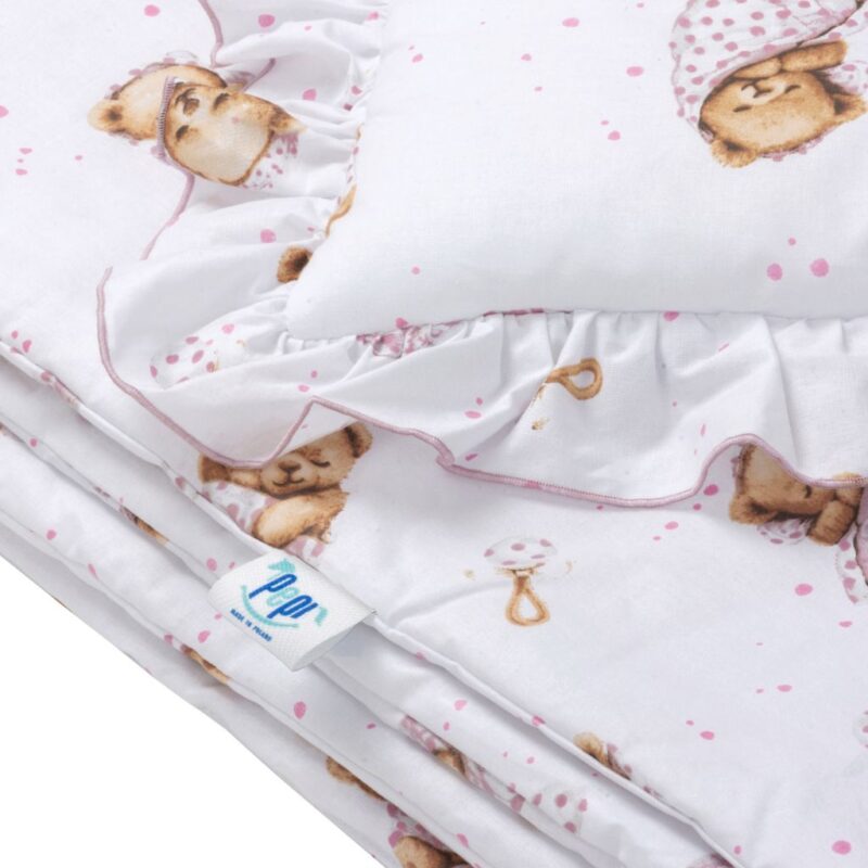 Fodros gyermek ágyneműgarnitúra 120x90 paplanhuzat és 40×60 párnahuzat - White Sleeping Teddy Bear - pamut - Image 3