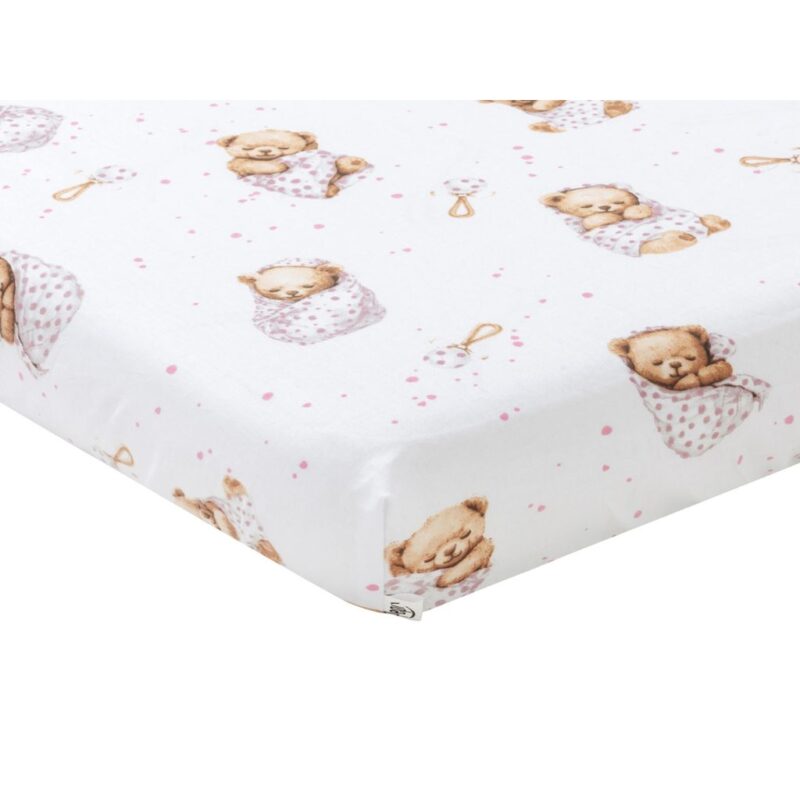Lepedő pamut kiságyba gumis 60x120 - White Sleeping Teddy Bear - Image 2