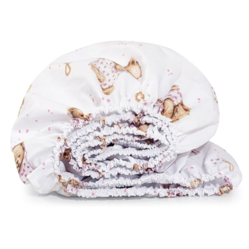 Lepedő pamut kiságyba gumis 60x120 - White Sleeping Teddy Bear