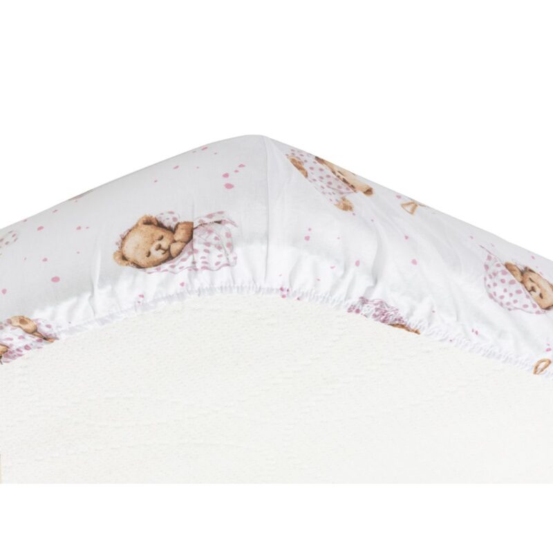 Lepedő pamut kiságyba gumis 60x120 - White Sleeping Teddy Bear - Image 3
