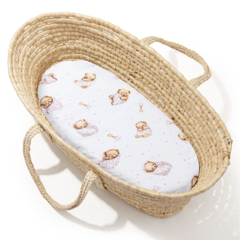 Lepedő mózeskosárba gumis - White Sleeping Teddy Bear - Image 2