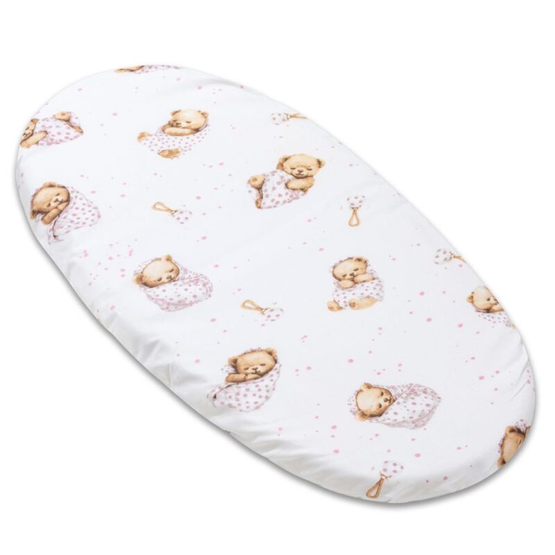 Lepedő mózeskosárba gumis - White Sleeping Teddy Bear
