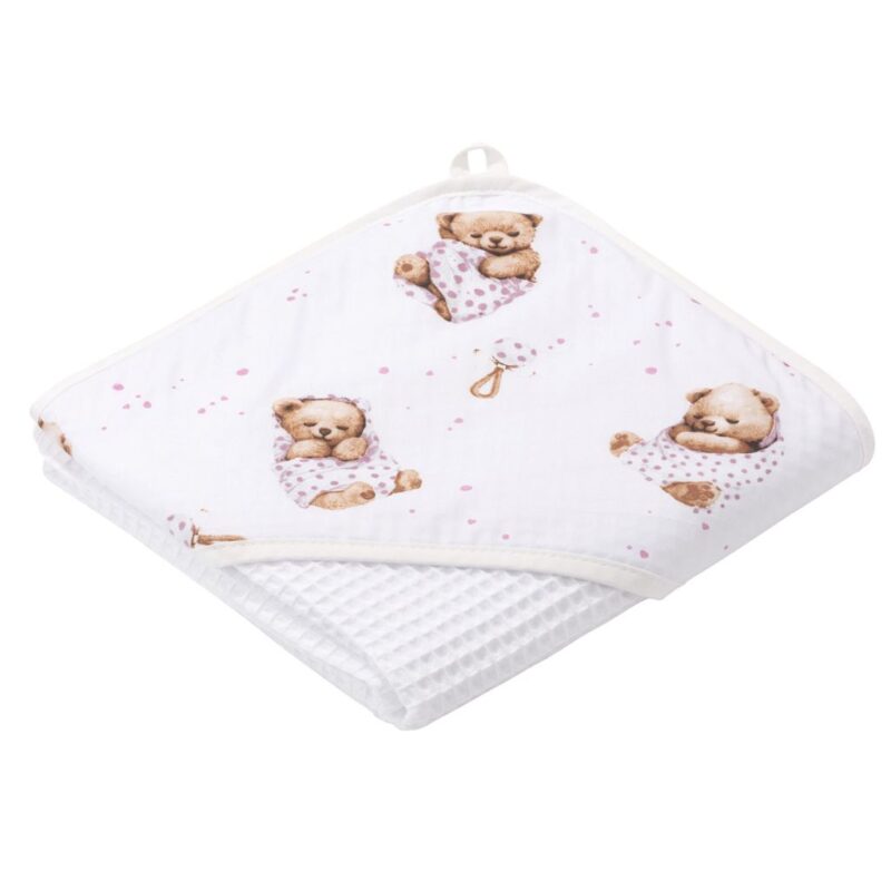 Fürdőlepedő kapucnival - White Sleeping Teddy Bear - pamut