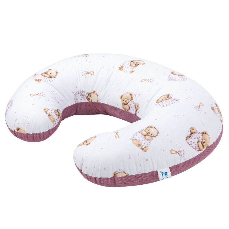Kifli szoptatós párna - White Sleeping Teddy Bear old rosa - pamut/velvet