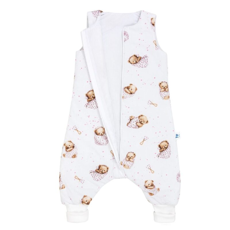 Hálózsák nadrágszárral alváshoz - White Sleeping Teddy Bear - pamut 