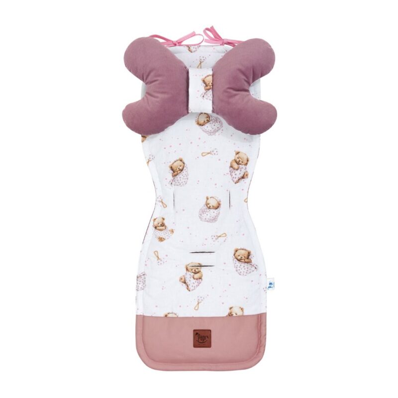 Babakocsi betét 5az1-ben szett - White Sleeping Teddy Bear - pamut/velvet - Image 2