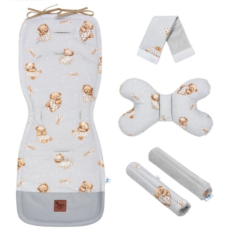 Babakocsi betét 5az1-ben szett - Sleeping Teddy Bear - pamut/velvet