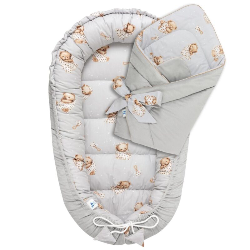Babafészek és pólya szett - Sleeping Teddy Bear - pamut/velvet