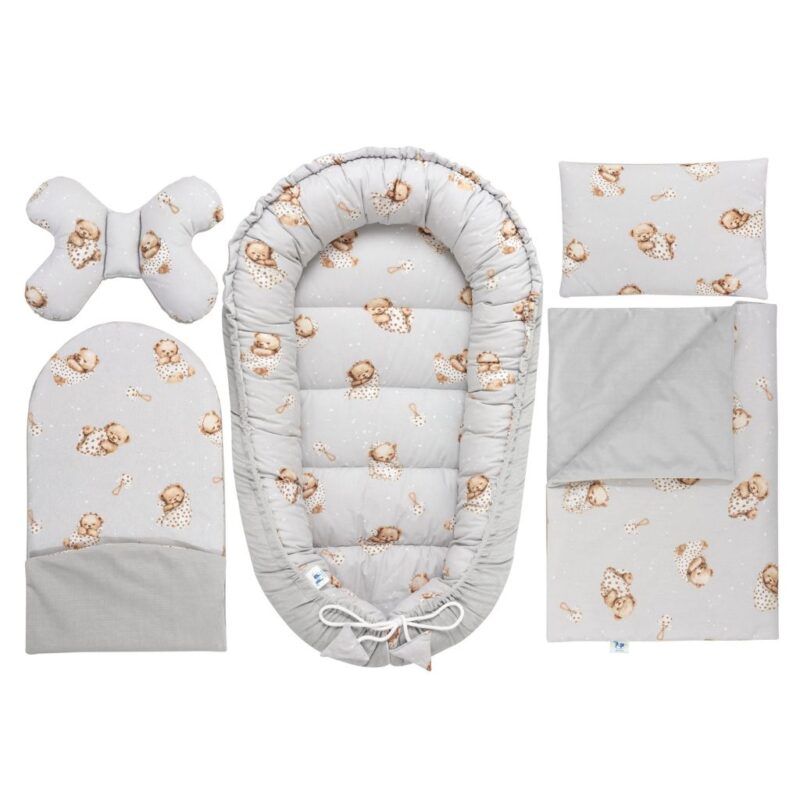 Baba szett 5 az 1-ben - Sleeping Teddy Bear - pamut/velvet