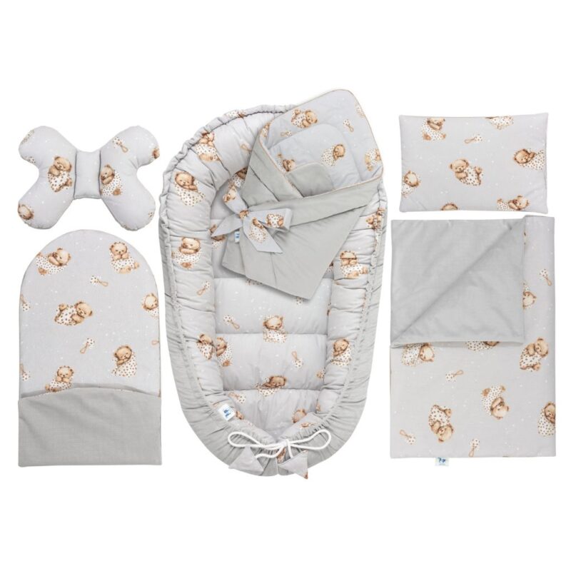 Baba szett 6 az 1-ben - Sleeping Teddy Bear - pamut/velvet