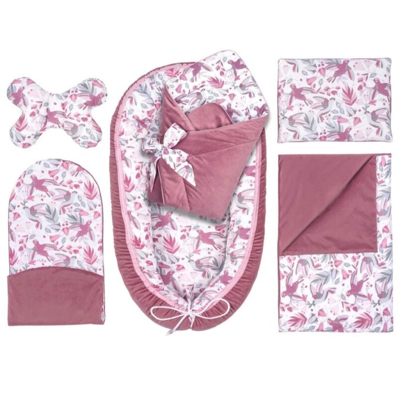 Baba szett 6 az 1-ben - Hummingbird old rosa - pamut/velvet