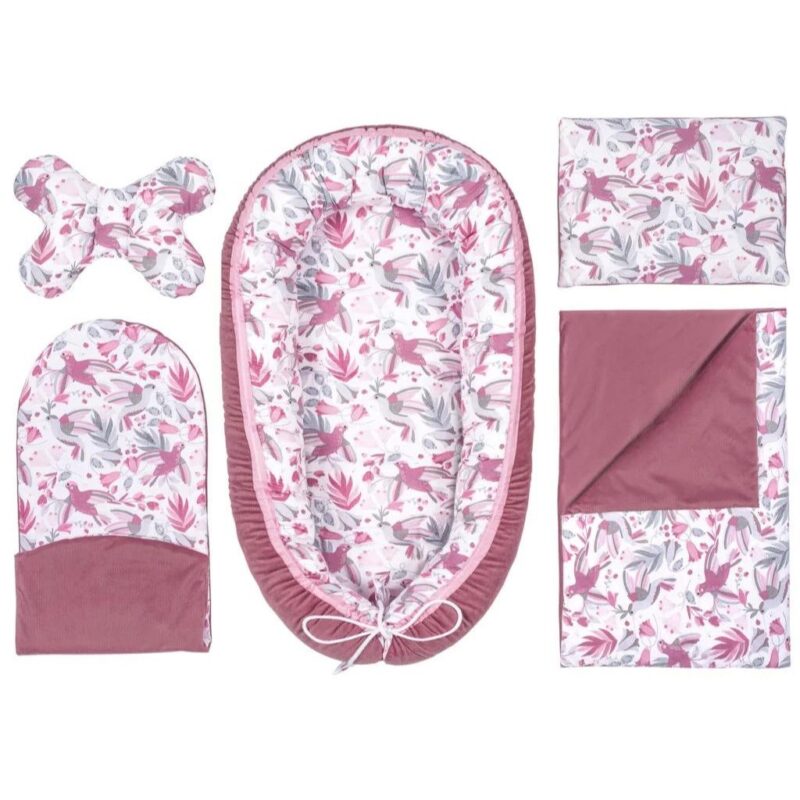 Baba szett 5 az 1-ben - Hummingbird old rosa - pamut/velvet