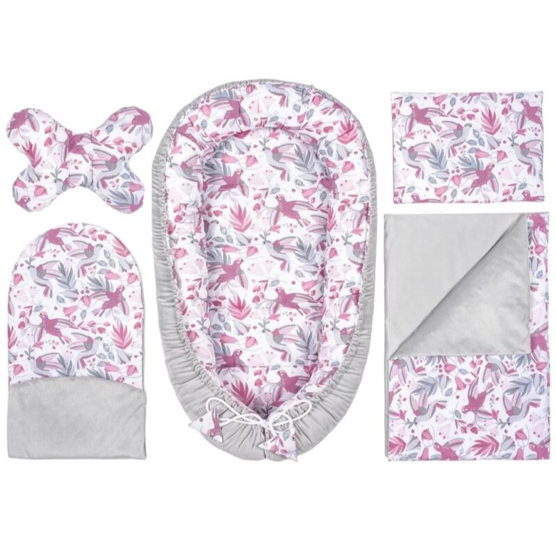 Baba szett 5 az 1-ben - Hummingbird grey - pamut/velvet