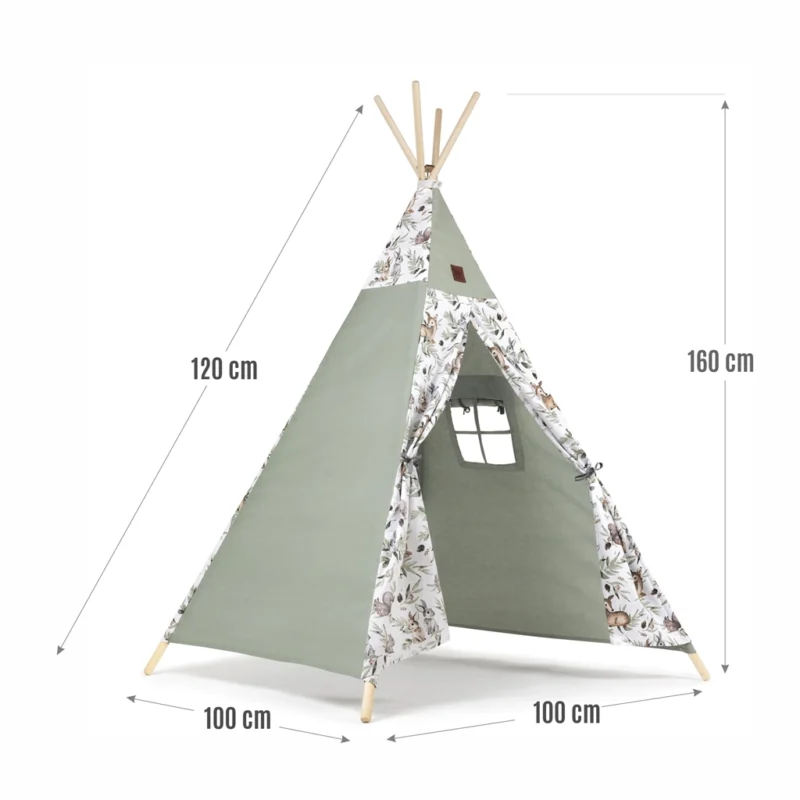 Sátor TIPI gyerekeknek Wigwam ablakkal - Green Groove - szett szőnyeggel és 3 párnával + AJÁNDÉK stabilizátor - Image 2