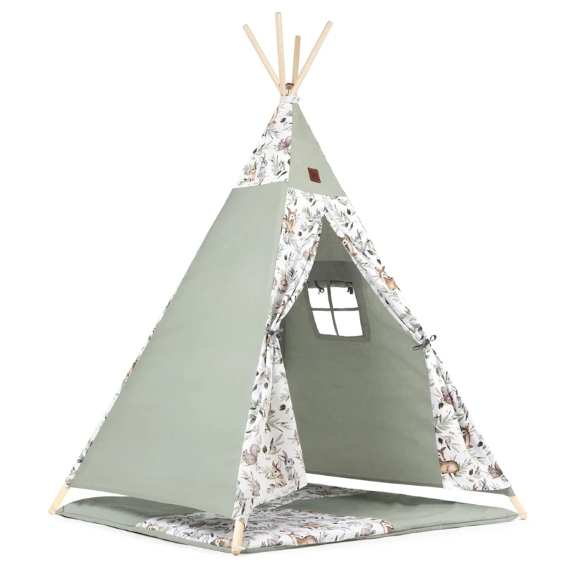 Sátor TIPI gyerekeknek Wigwam ablakkal - Green Groove - szett szőnyeggel és 3 párnával + AJÁNDÉK stabilizátor - Image 3
