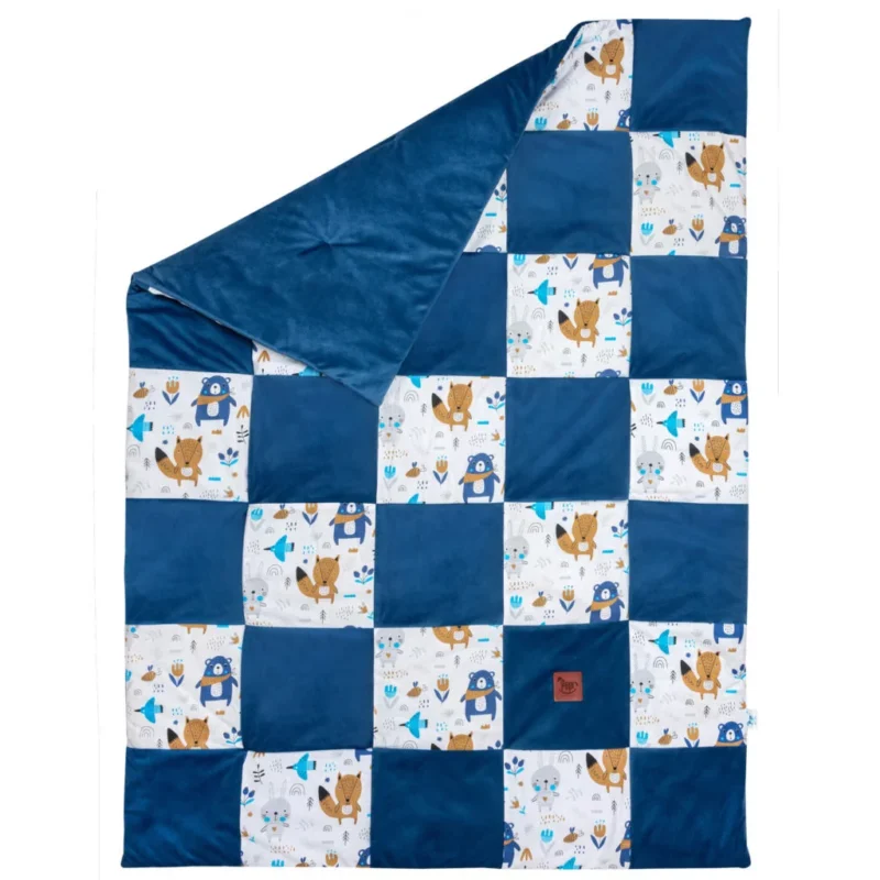 Paplan PATCHWORK 100x140 - Blue Bear - pamut/velvet