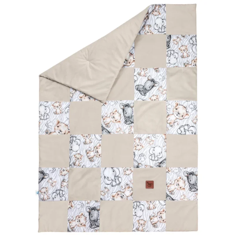Patchwork paplan 100x140 lapos párnával 40x60 - Safari cappucino - pamut/velvet - Image 3
