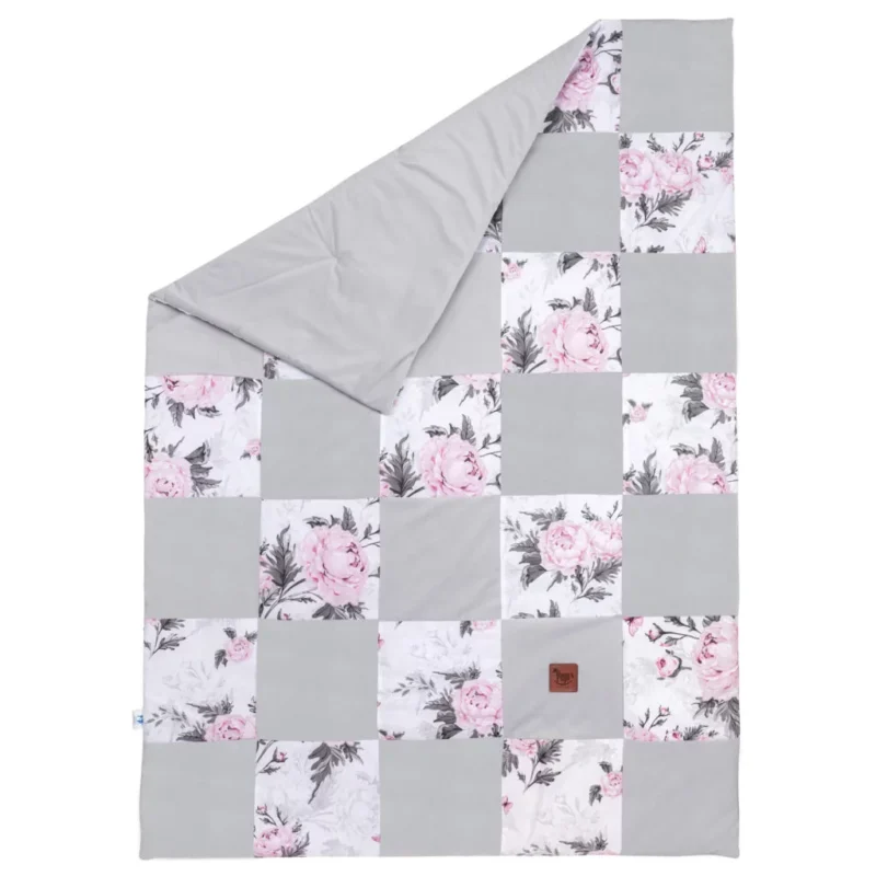 Paplan PATCHWORK 100x140 - Pink Flowers grey - pamut/velvet
