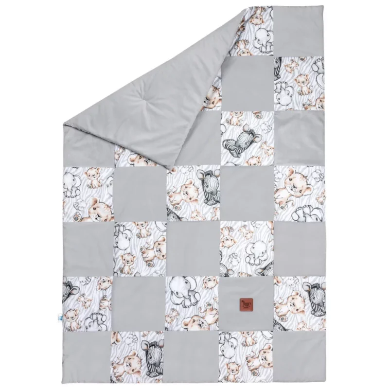 Patchwork paplan 100x140 lapos párnával 40x60 - Safari grey - pamut/velvet - Image 3