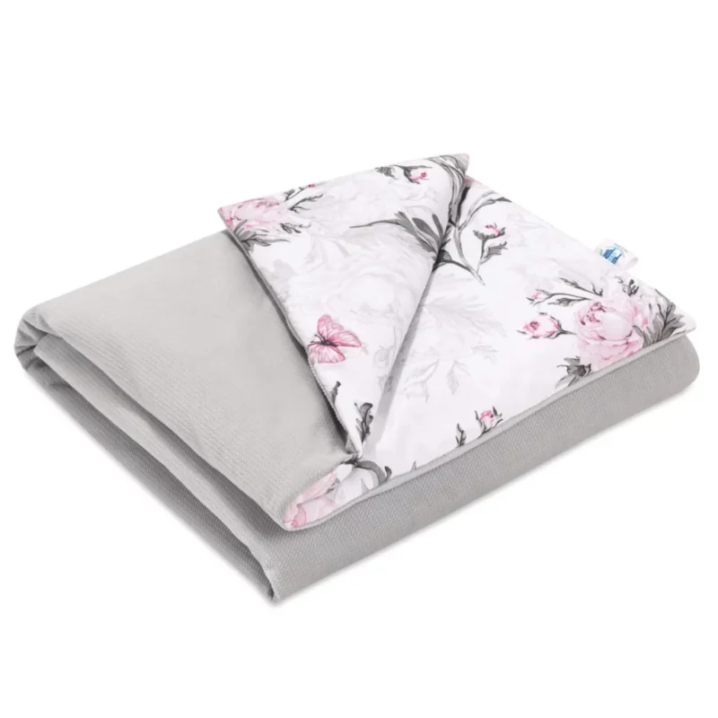 Paplan 75x100 - Pink Flowers grey - pamut/velvet