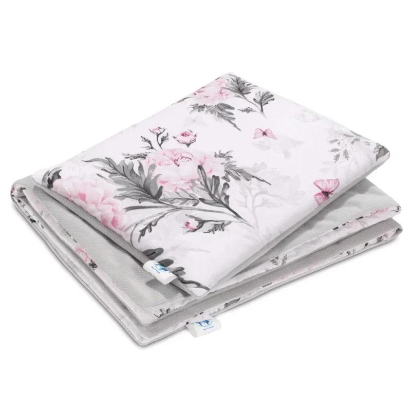 Baba szett 5 az 1-ben - Pink Flowers grey - pamut/velvet - Image 4