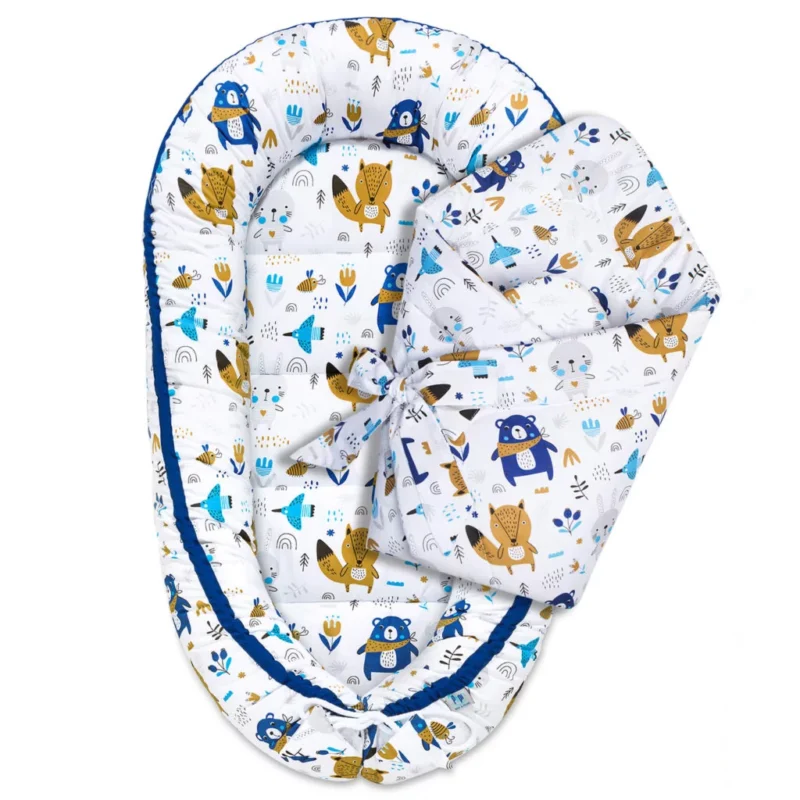 Babafészek és pólya szett - Blue Bear - pamut
