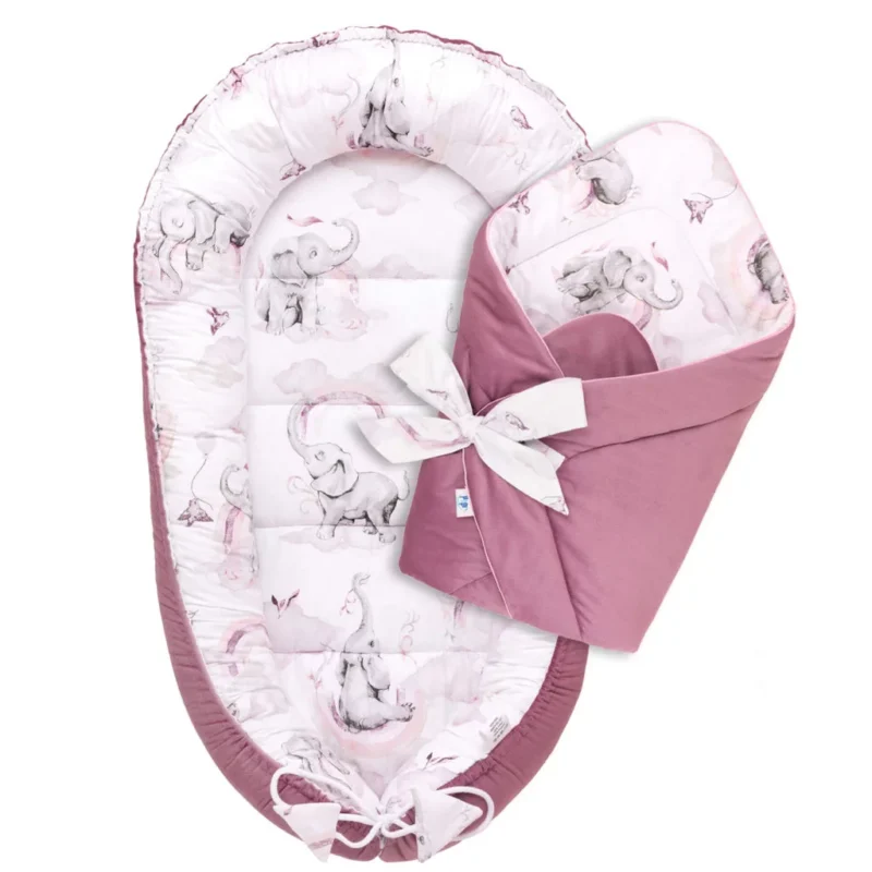 Babafészek és pólya szett - Eledreams Pink - pamut/velvet