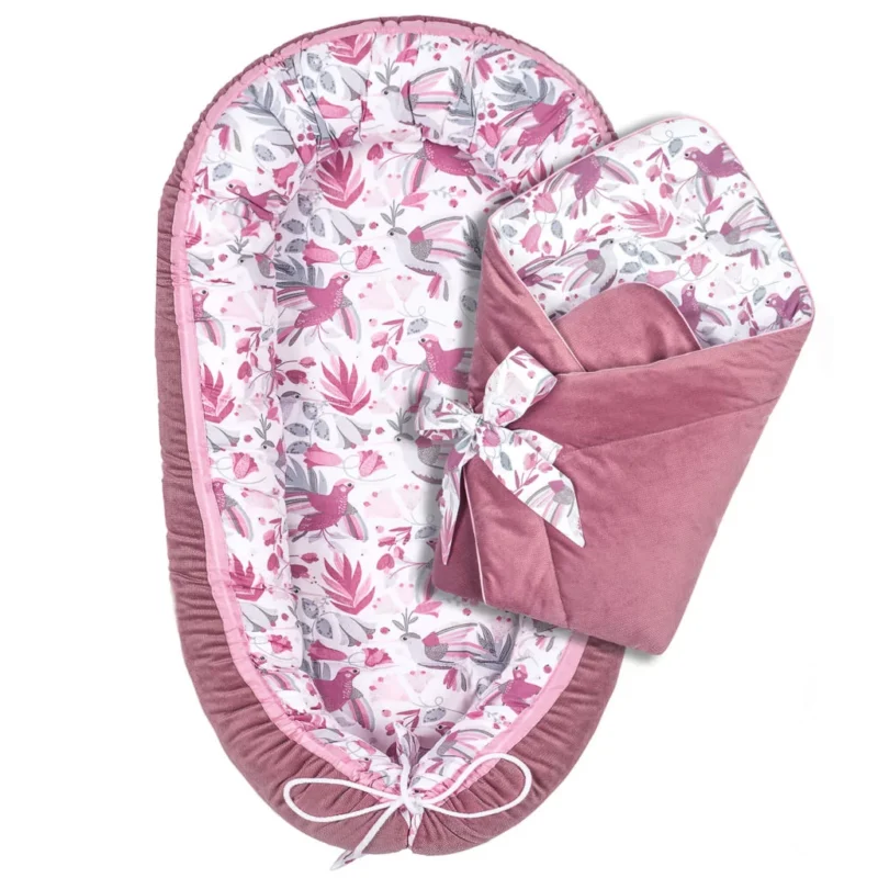 Babafészek és pólya szett - Hummingbird old rosa - pamut/velvet
