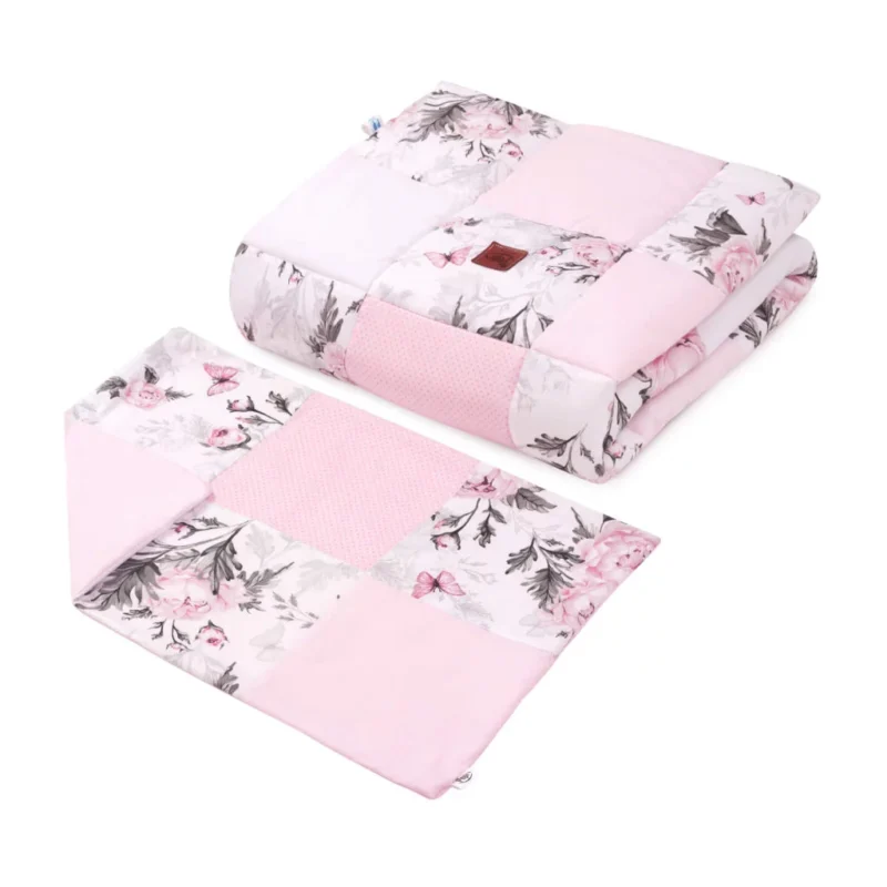 Patchwork paplan 100x140 párnahuzattal 40x60 - Pink Flowers - pamut - Image 5