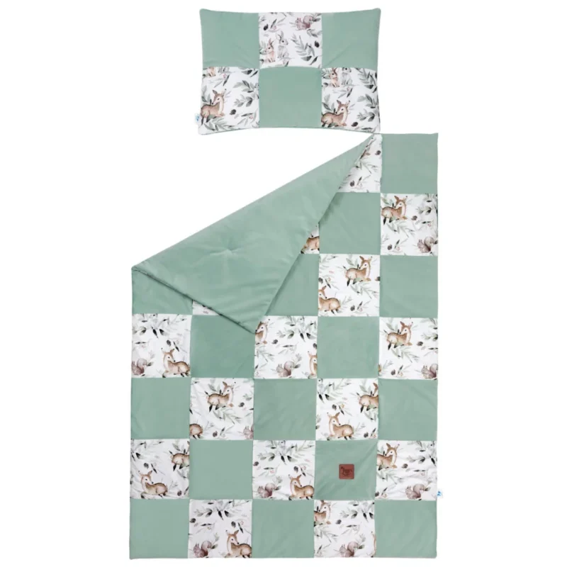 Patchwork paplan 100x140 lapos párnával 40x60 - Green Groove - pamut/velvet - Image 3