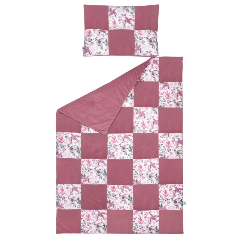 Patchwork paplan 100x140 lapos párnával 40x60 - Hummingbird old rosa - pamut/velvet - Image 3