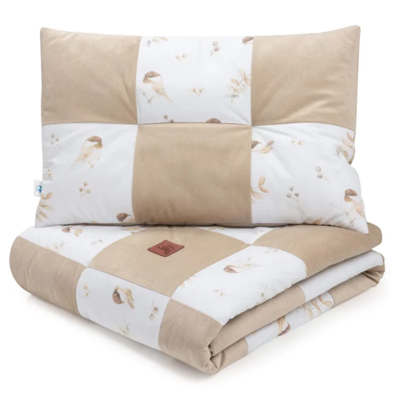 Patchwork paplan 100x140 lapos párnával 40x60 - Lovely Bird - pamut/velvet