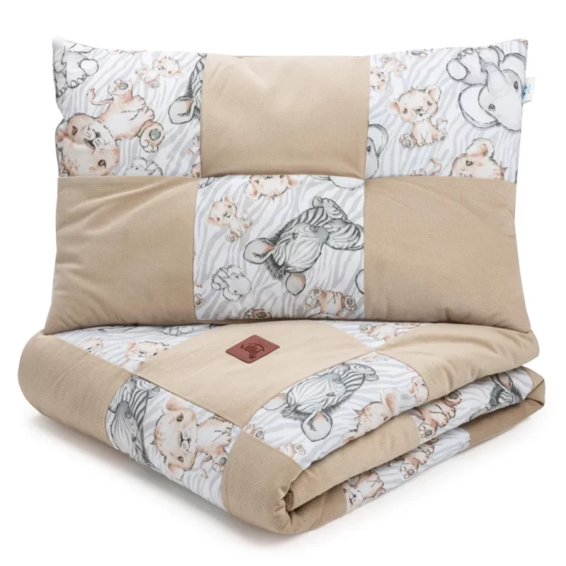 Patchwork paplan 100x140 lapos párnával 40x60 - Safari cappucino - pamut/velvet