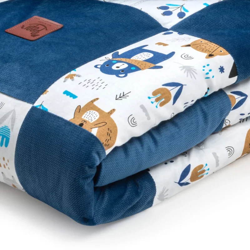 Patchwork paplan 100x140 lapos párnával 40x60 - Blue Bear - pamut/velvet - Image 4