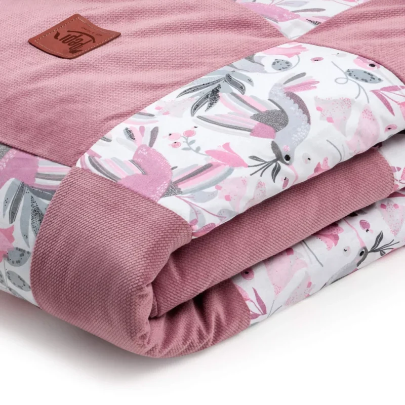 Patchwork paplan 100x140 lapos párnával 40x60 - Hummingbird old rosa - pamut/velvet - Image 4