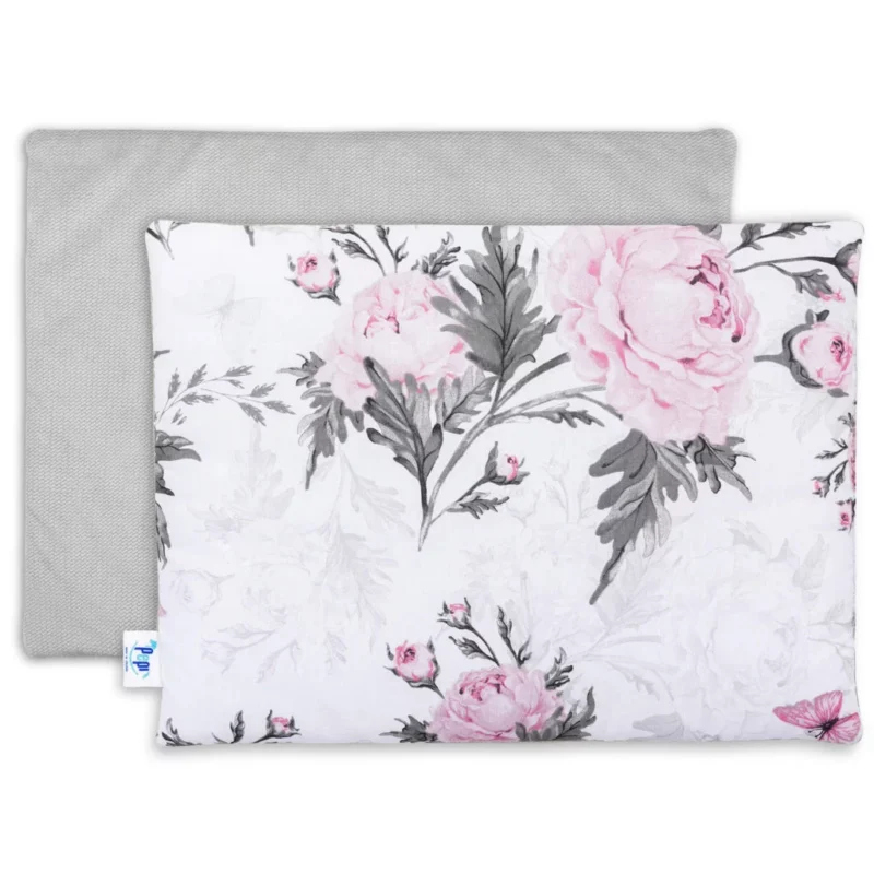 Lapos párna 30×40 - Pink Flowers grey - pamut/velvet - Image 2