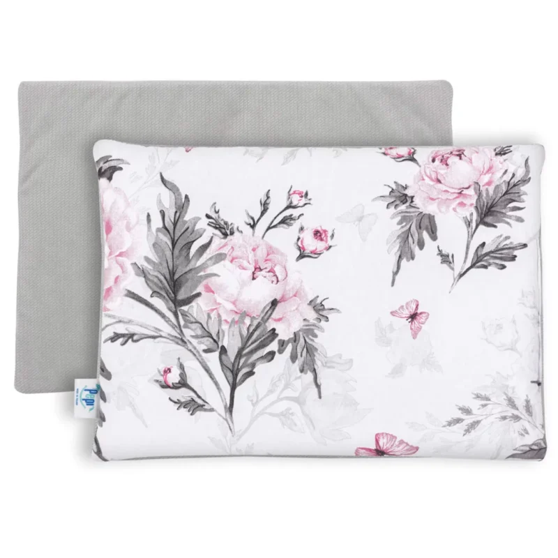 Baba szett 5 az 1-ben - Pink Flowers grey - pamut/velvet - Image 5