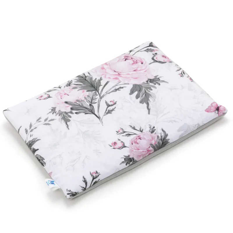 Lapos párna 30×40 - Pink Flowers grey - pamut/velvet