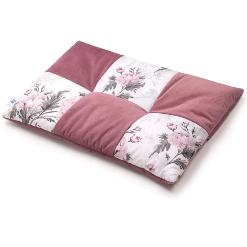 Lapos párna PATCHWORK 60x40 - Pink Flowers old rosa - pamut/velvet