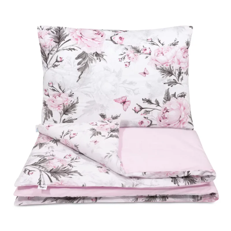 Gyermek ágyneműgarnitúra - 120×90 paplanhuzat és 40×60 párnahuzat pamut - Pink Flowers