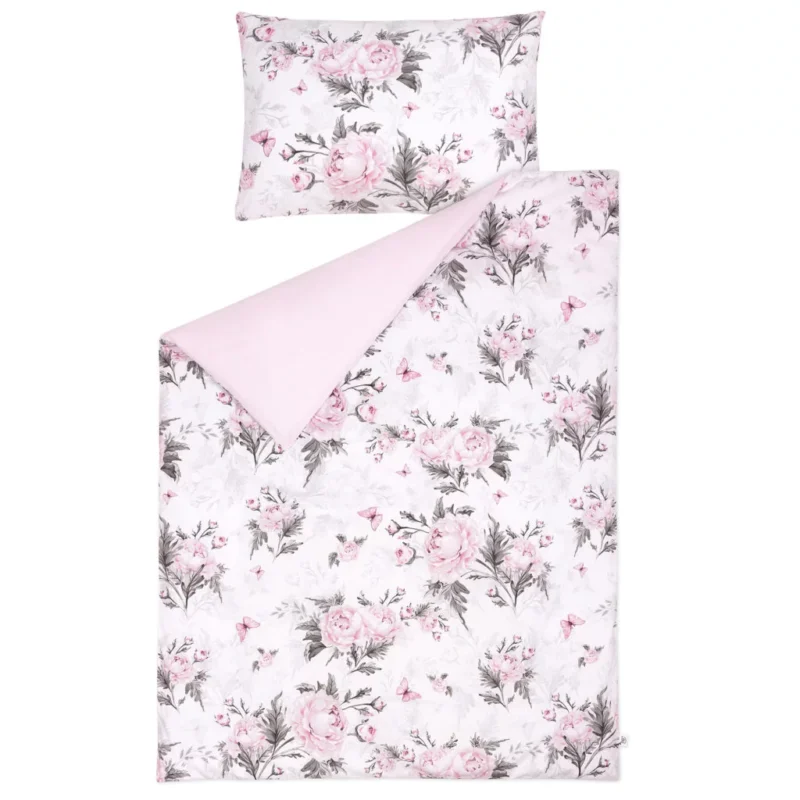 Ágyneműhuzat 4az1-ben - garnitúra kiságyba (90x120) lepedővel és rácsvédővel - Pink Flowers - Image 4