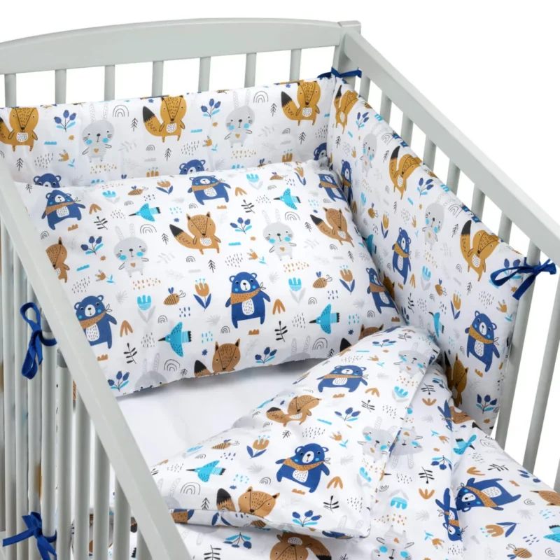 Ágyneműhuzat 4az1-ben - garnitúra kiságyba (90x120) lepedővel és rácsvédővel - Blue Bear