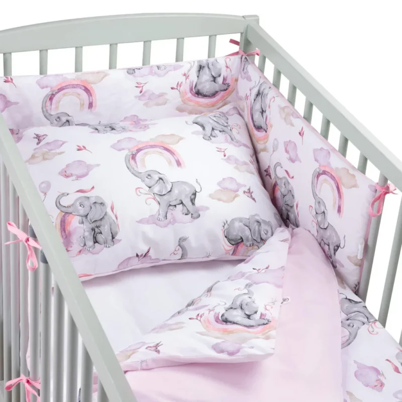 Ágyneműhuzat 4az1-ben - garnitúra kiságyba (90x120) lepedővel és rácsvédővel - Eledreams Pink