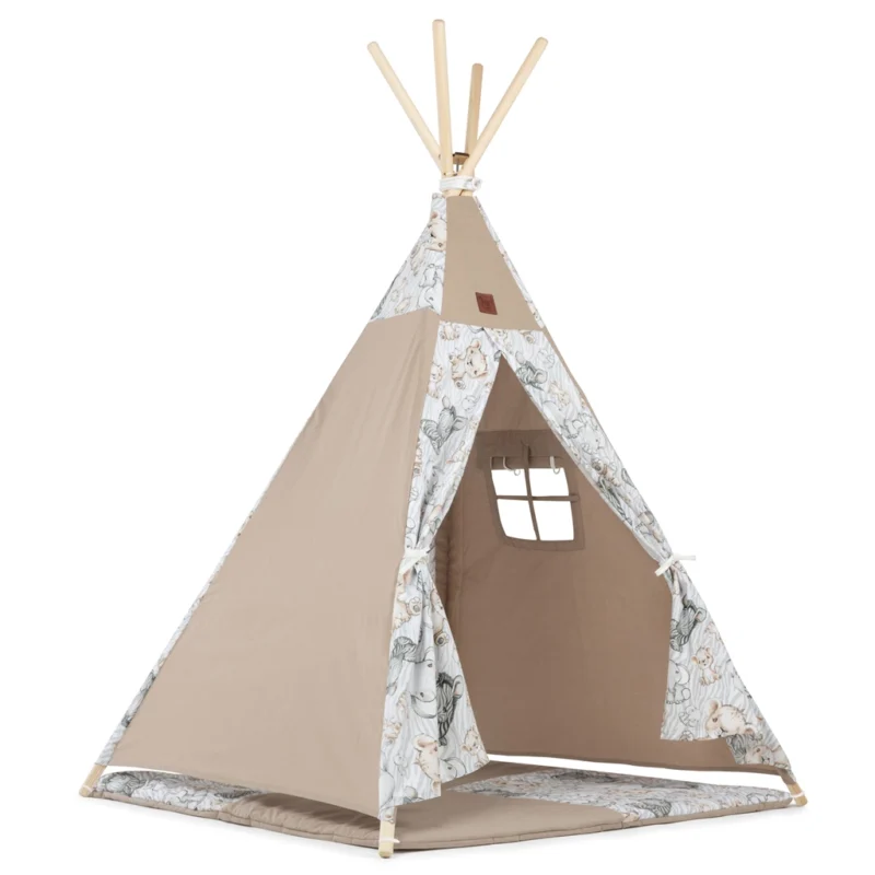 Sátor TIPI gyerekeknek Wigwam ablakkal - Safari - szett szőnyeggel + AJÁNDÉK stabilizátor